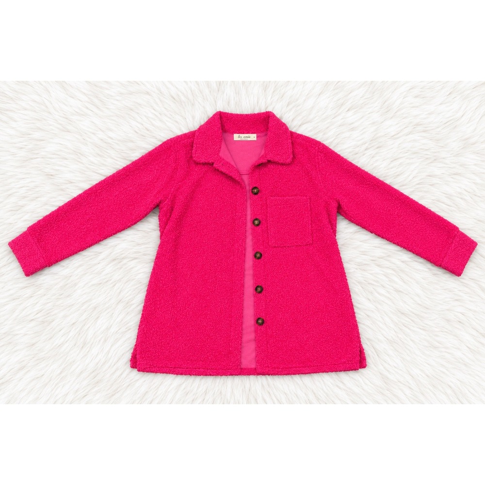 Les Amis Hot Pink Boucle Shacket Oversized Button Up Jacket Fuchsia M - Picture 4 of 6